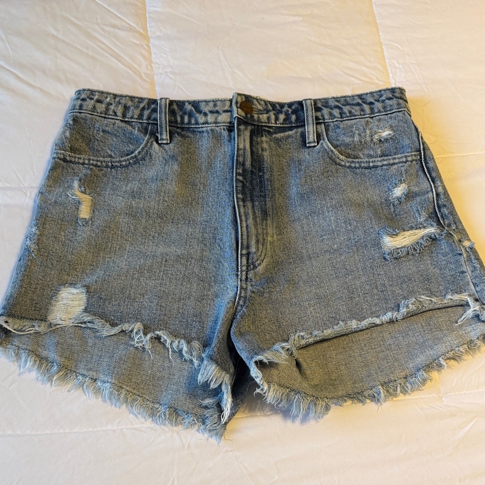Show Me Your MuMu Light Blue Distressed Denim Shorts